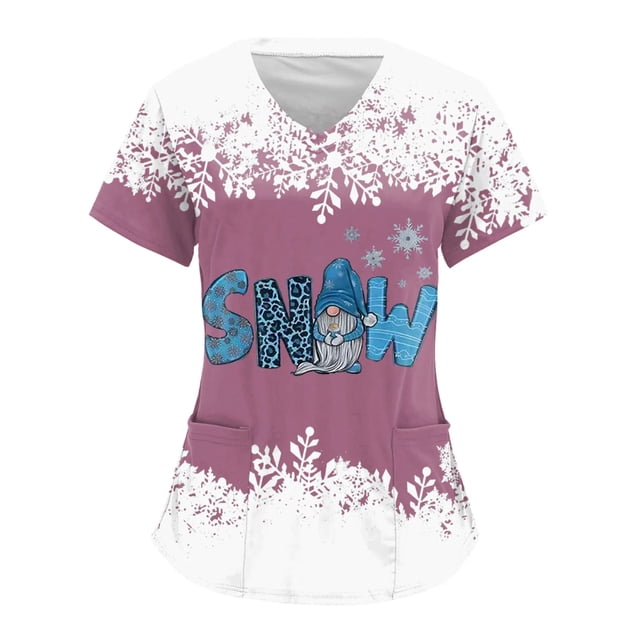 Uniforme de Enfermería de Navidad para mujer, blusa de trabajo, camiseta de manga corta con cuello en V, ropa de enfermería, Tops de túnica para enfermeras