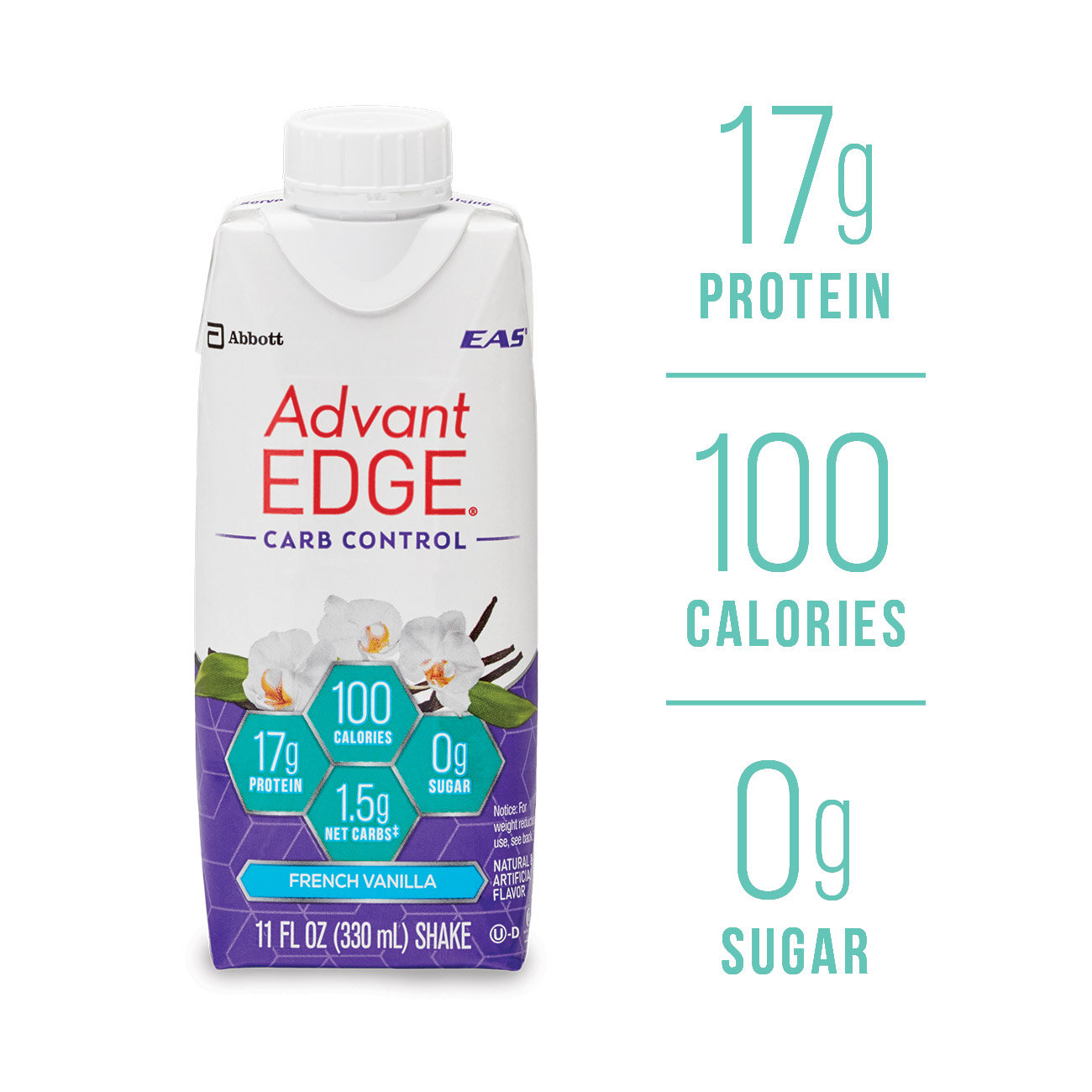 EAS AdvantEDGE Carb Control Protein Shake, French Vanilla, 17g Protein, 4 Ct - image 2 of 13