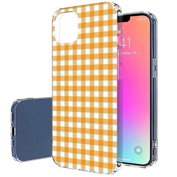 TalkingCase Slim Case for Apple iPhone 14 Pro, Slim Thin Gel Tpu Cover, Orange Plaid Print, Light Weight, Flexible, Soft, Anti-Scratch, Printed in USA