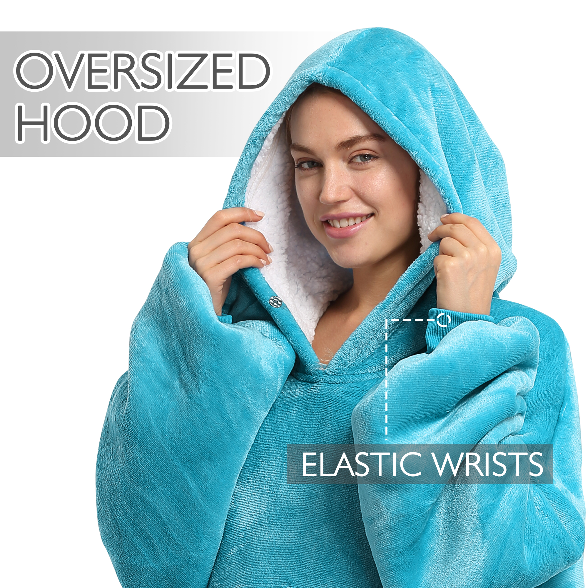 Catalonia Oversized Hoodie Blanket Sweatshirt, Comfortable Sherpa Lounging Pullover for Adults, Gifts for Women, Aqua Green