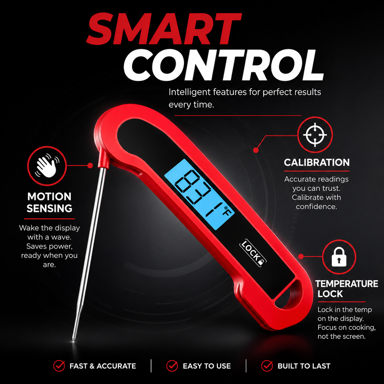 Amumu Ultra-Fast Digital Meat Thermometer, Red photo 2
