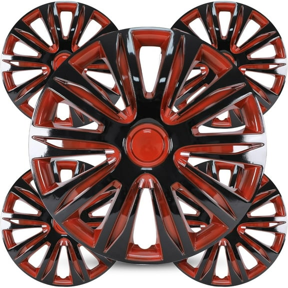15 inch Performance Black & Red Lacquer Hubcaps Universal Wheel covers for 15" Standard Steel Wheels [Only Fit Iron Hub - Steel Wheel](Set of 4)