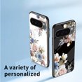 thumbnail image 4 of Case for Google Pixel 9 Pro XL, Tempered Glass Back +TPU Frame, Floral Pattern Diamond Ring Stand Ultra Slim Lightweight Anti-Scratch Back Case Drop Protective Support Magnetic Car Mount - Black, 4 of 8