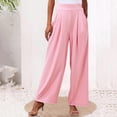 thumbnail image 2 of MIXUE Linen Pants Women Solid Color Stretchy Wide Leg Long Palazzo Trousers Womens Pants Sportwear,Pink,L, 2 of 6