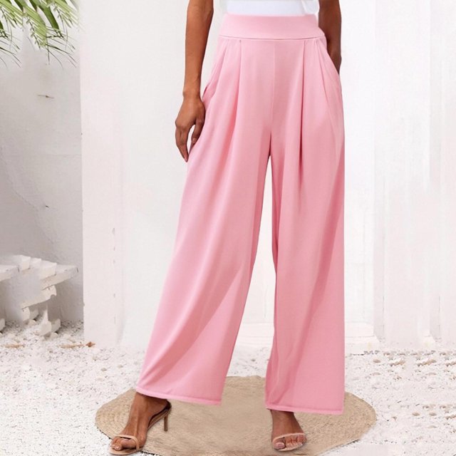 WILLBEST Pantalones Casuales elegantes para Mujer: Pantalones de Color Liso con Cintura con Cordón y Mezcla de Lino Plisado para Un Uso Diario Sin Esfuerzo. Chica