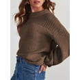 thumbnail image 4 of Women'S Casual Long Sleeve Sweaters Loose Crewneck Knit Solid Pullover Sweater Jumper Tops Coffee Color L, 4 of 5