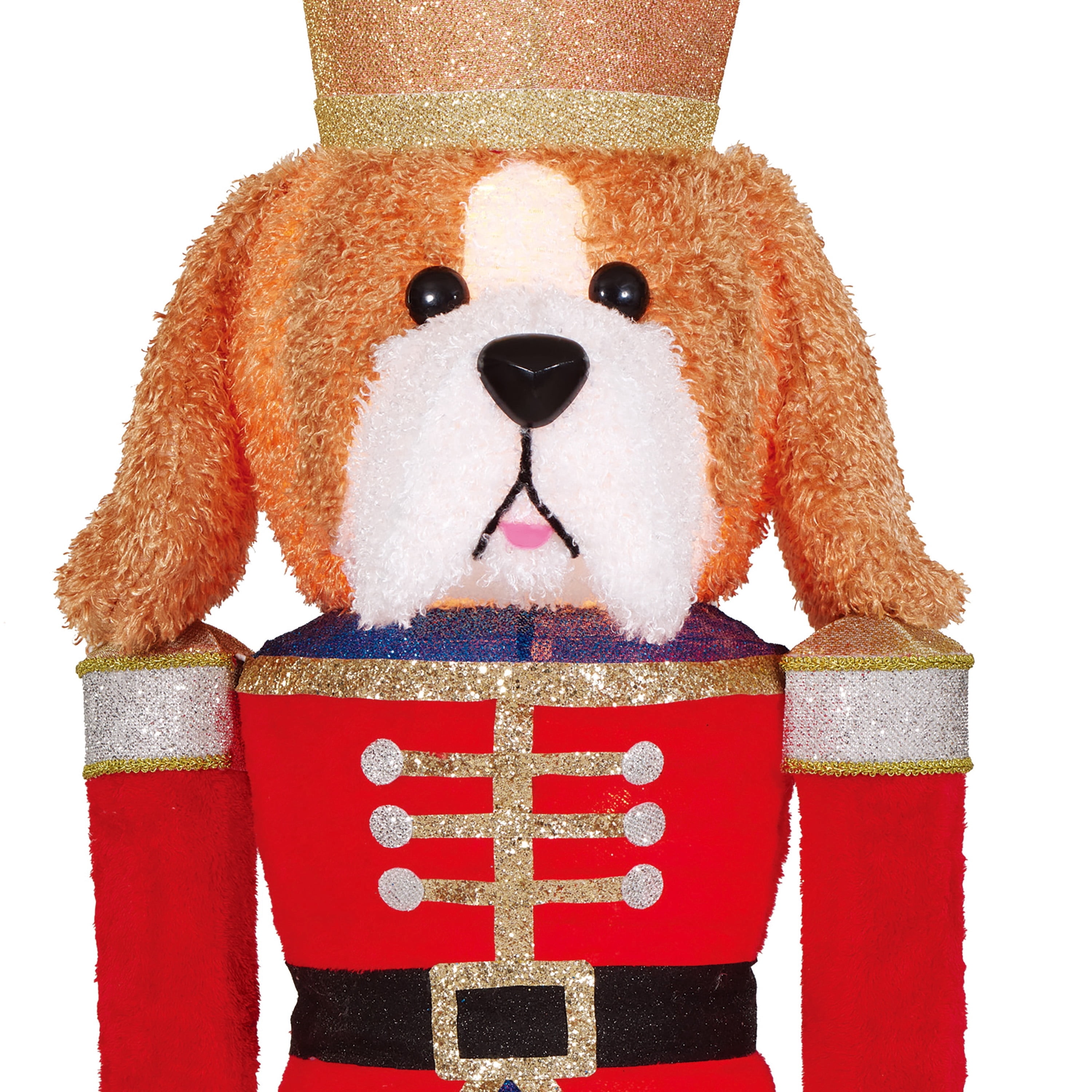 Indoor/Outdoor Light-Up Pop-Up Plush Dog Nutcracker Christmas Decoration with 11 LED Lights, Warm White, 70", by Holiday Time