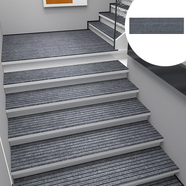 Tapetes para escaleras | Alfombras de poliéster cepillado con rayas horizontales | Peldaños antideslizantes y absorbentes | Alfombra con aislamiento acústico | Cubiertas para peldaños de escalera