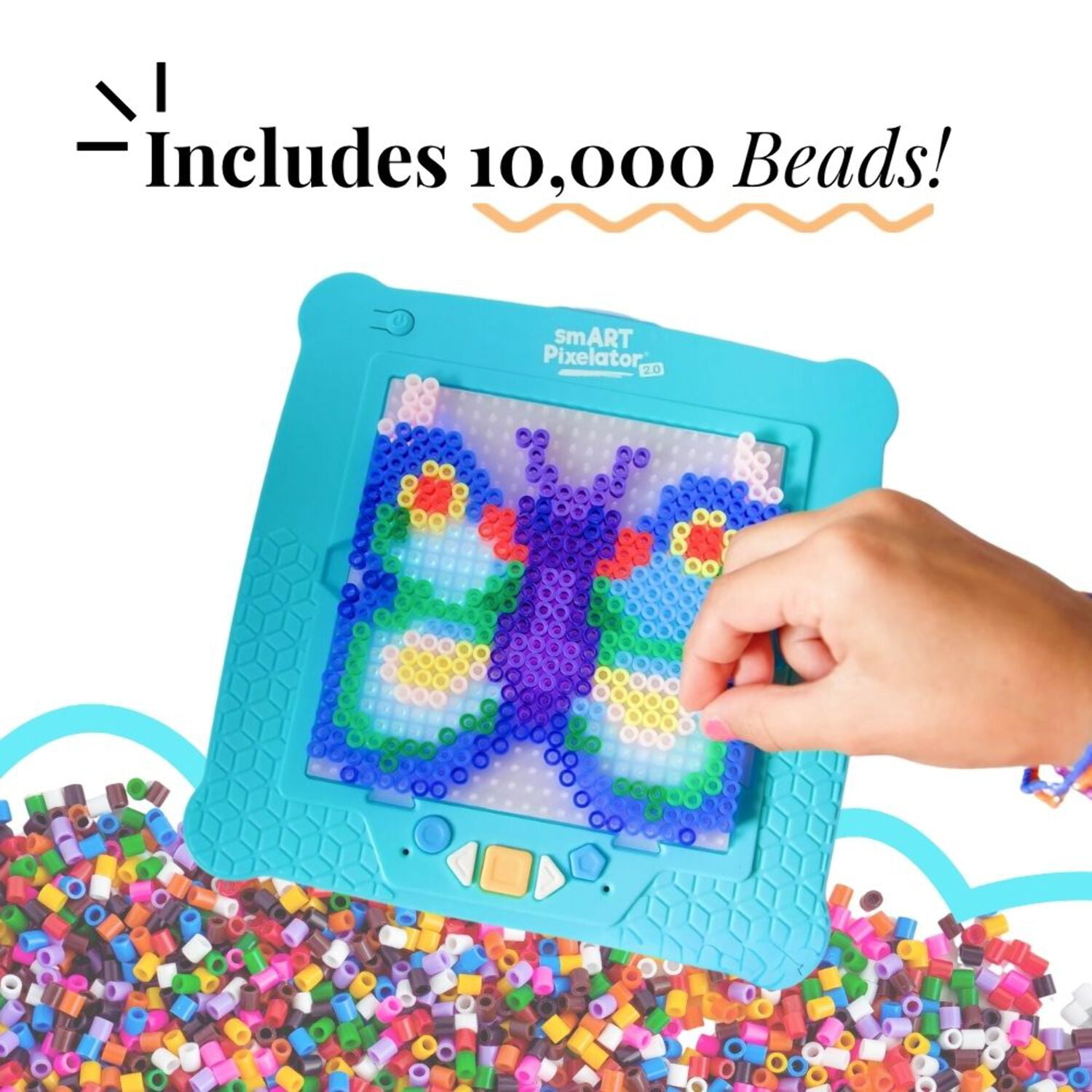 Flycatcher smART Pixelator 2.0 Fuse Bead Art Kit – LED Pattern Guide for Kids Ages 7+, Create 2D & 3D Designs with Free App – STEAM Toy Gift Set with 10,000 Colorful Beads