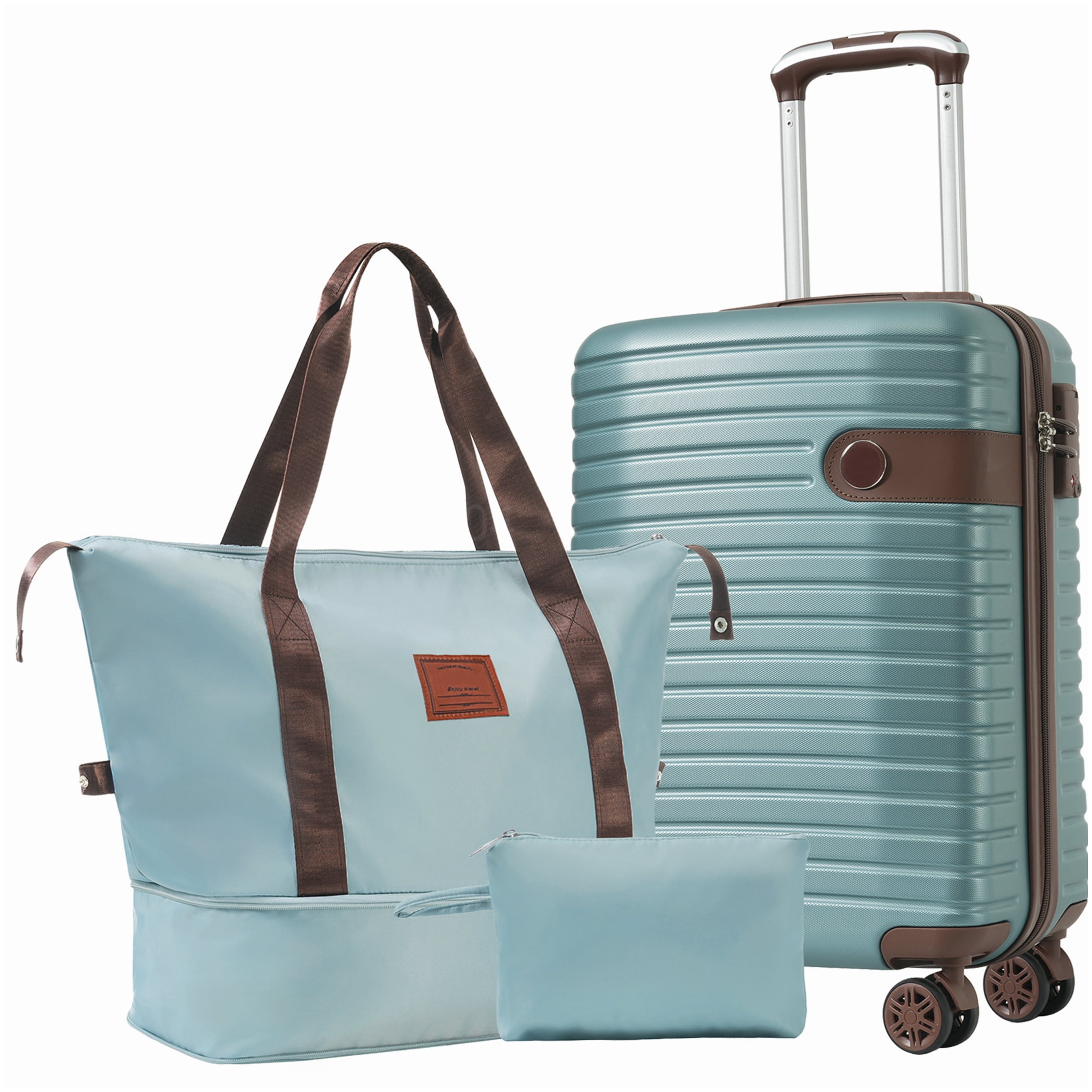 Airline Approved 20 Inch Carry On Luggage Set, 3 Piece Blue Hardshell ABS Suitcase with Wheels