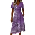 thumbnail image 5 of Minjewel Women's Floral Mini Dress with V-Neck Short Sleeve - Print Summer Dress, Loose Flowy Beach Party Outfit, Comfy Vacation Top,Purple,M, 5 of 6