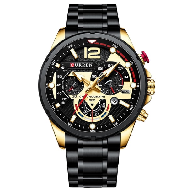 Reloj deportivo Curren 8395 para hombre, color dorado, acero inoxidable