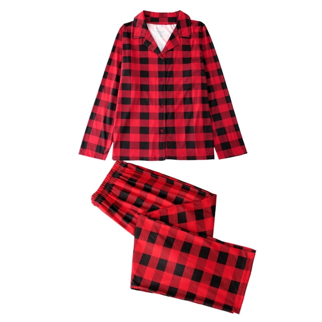 Sonducket Pijamas navideños a juego con la familia a cuadros ropa de dormir de manga larga vacaciones Navidad Loungewear Homewear Pijama MUJER XL