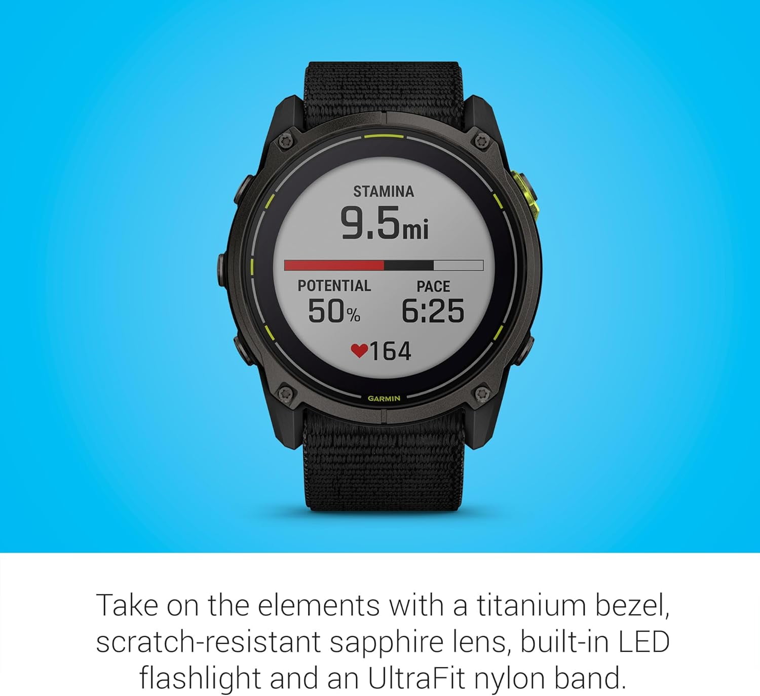 Restored Garmin Enduro 3 GPS Smartwatch 51mm Solar Sapphire, Ultra Battery Life, Mapping, Built-in LED Flashlight, Carbon Gray DLC Titanium, Black UltraFit Nylon Strap (Refurbished)