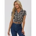 thumbnail image 2 of Unique Bargains Women's Casual Boyfriend Plaid Button Down Flannel Shirt XL White Dark Blue, 2 of 5