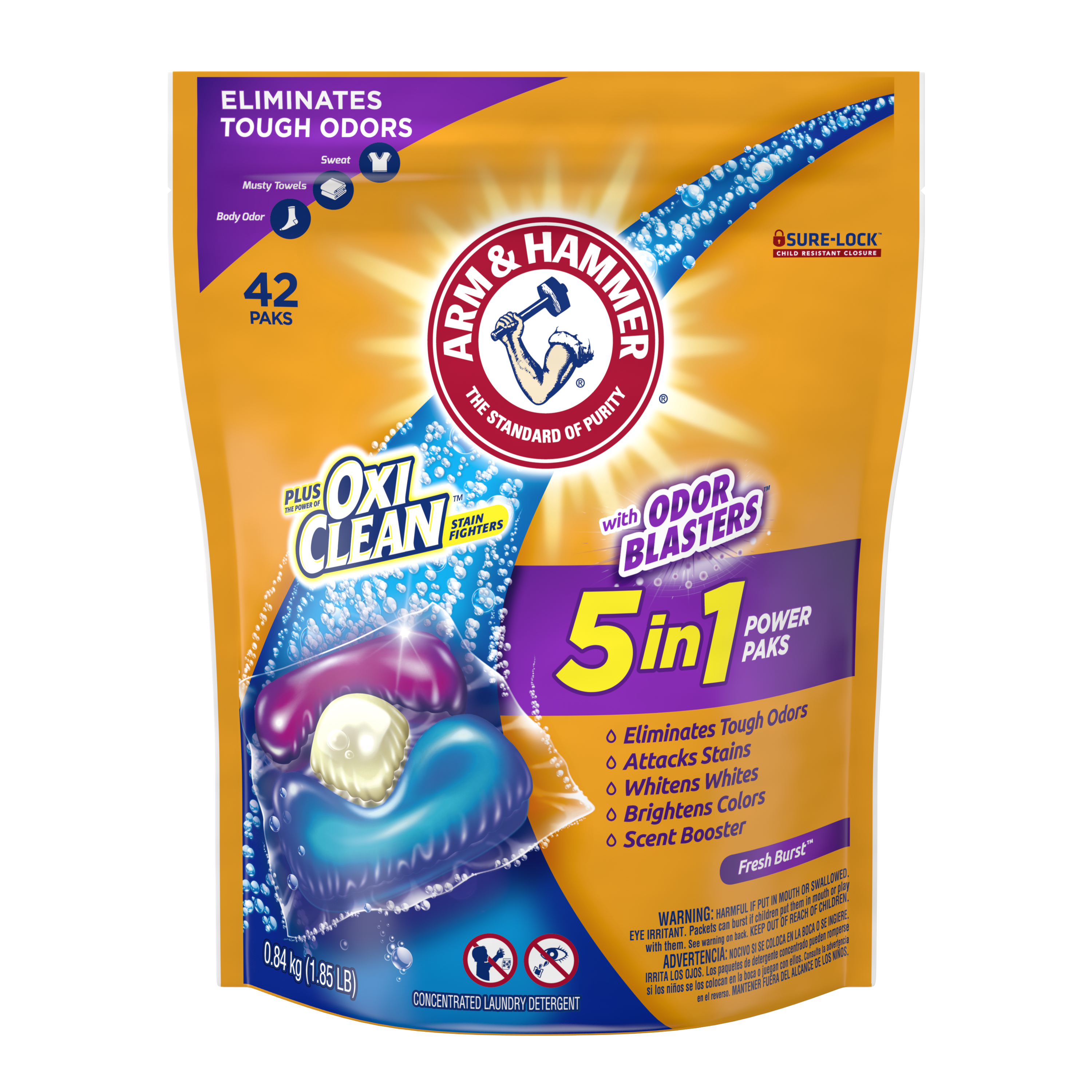 ARM & HAMMER Plus OxiClean with Odor Blasters 5-in-1 Fresh Burst Laundry Detergent Power Paks, 42 Count Bag - image 11 of 16