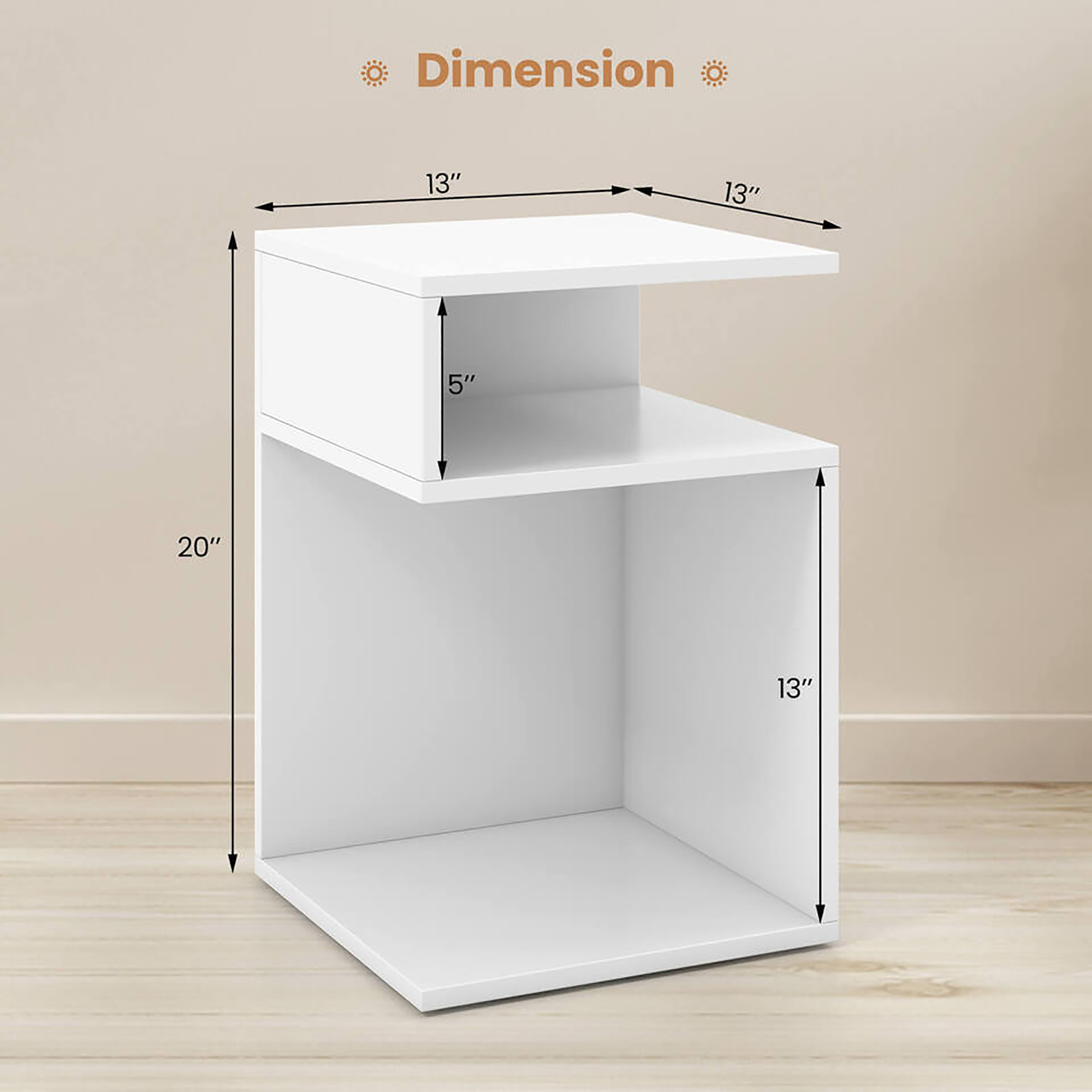 Gymax S-Shaped Side Table for Small Space Morden End Table w/S-Shaped Frame White