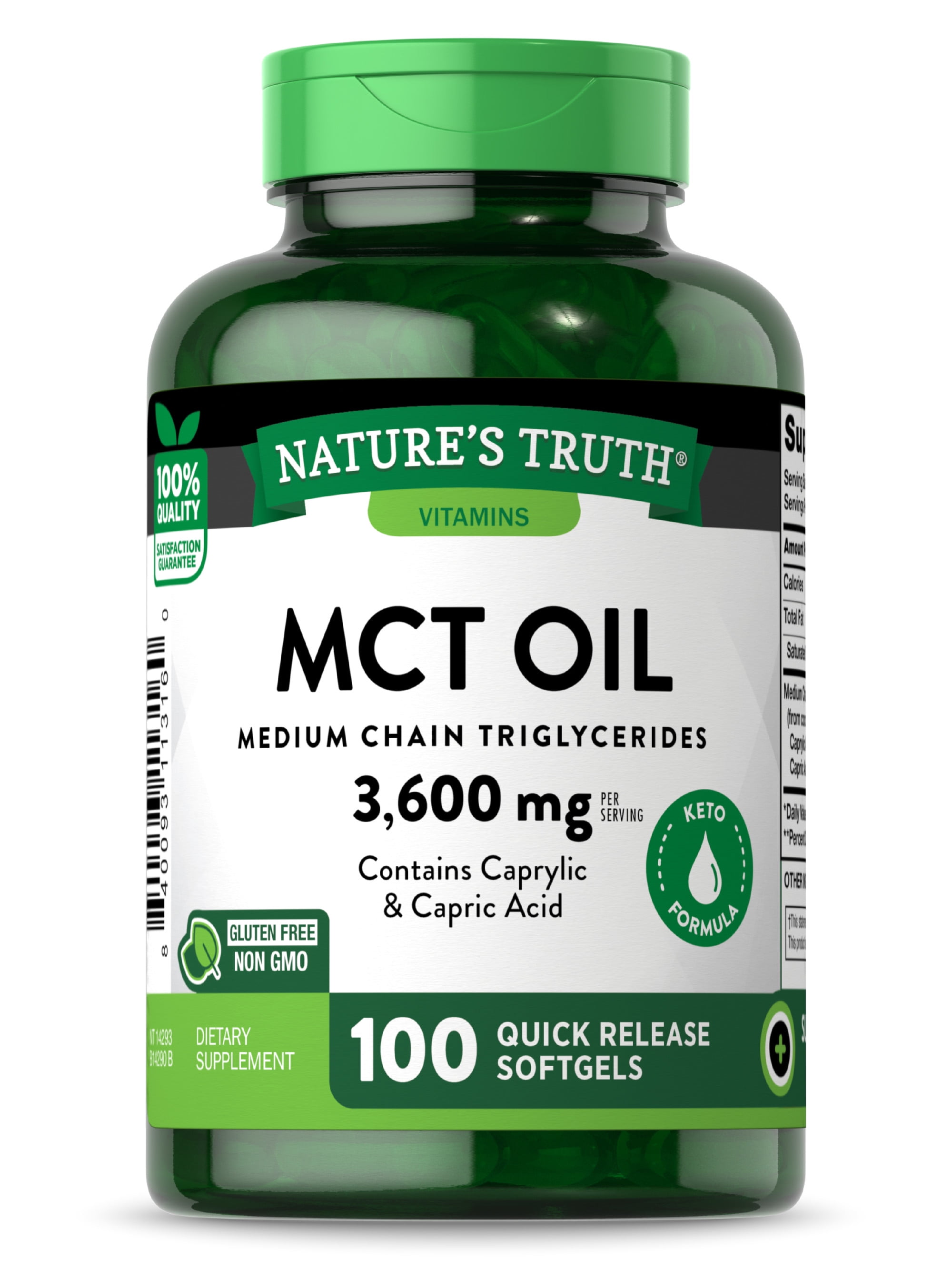Natures Truth MCT Oil Capsules 3600mg 100 Softgels Keto Friendly