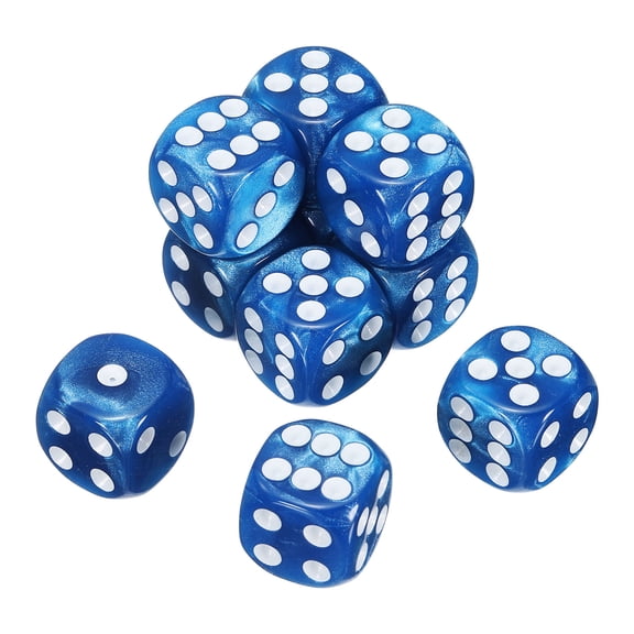 10Pack 6 Sided Colored Standard Dice, Acrylic D6 Mini Polyhedral Pearl Pattern Game Dice Set for Table Games or Math Learning, Blue/White Point