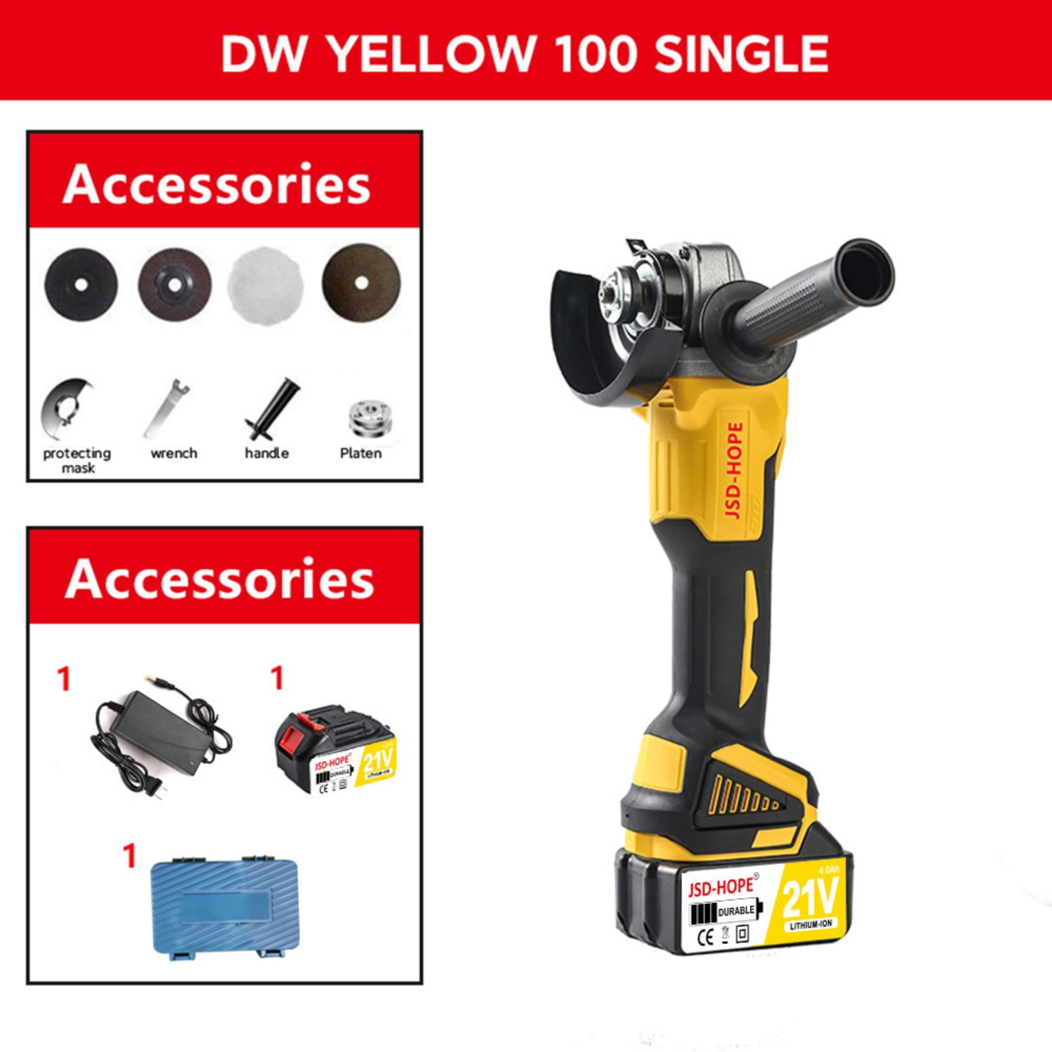 Yellow Brushless Cordless Angle Grinder-5-Inch High-Power Lithium-Ion Grinding&Polishing Tool, 12000 RPM with Safety Lock for Metalworking