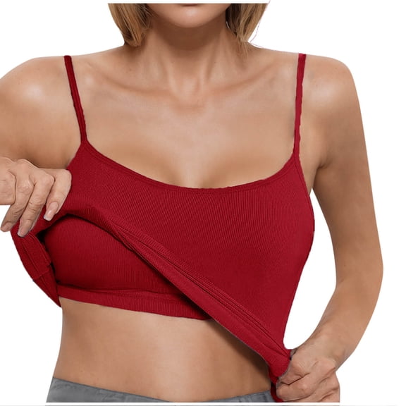 BUIGTTKLOP Ribbed Knit Tank Tops for Women Built in Bra Spaghetti Strap Camisoles Slim Fitted Sleeveless Basic Stretch Gym Yoga Top