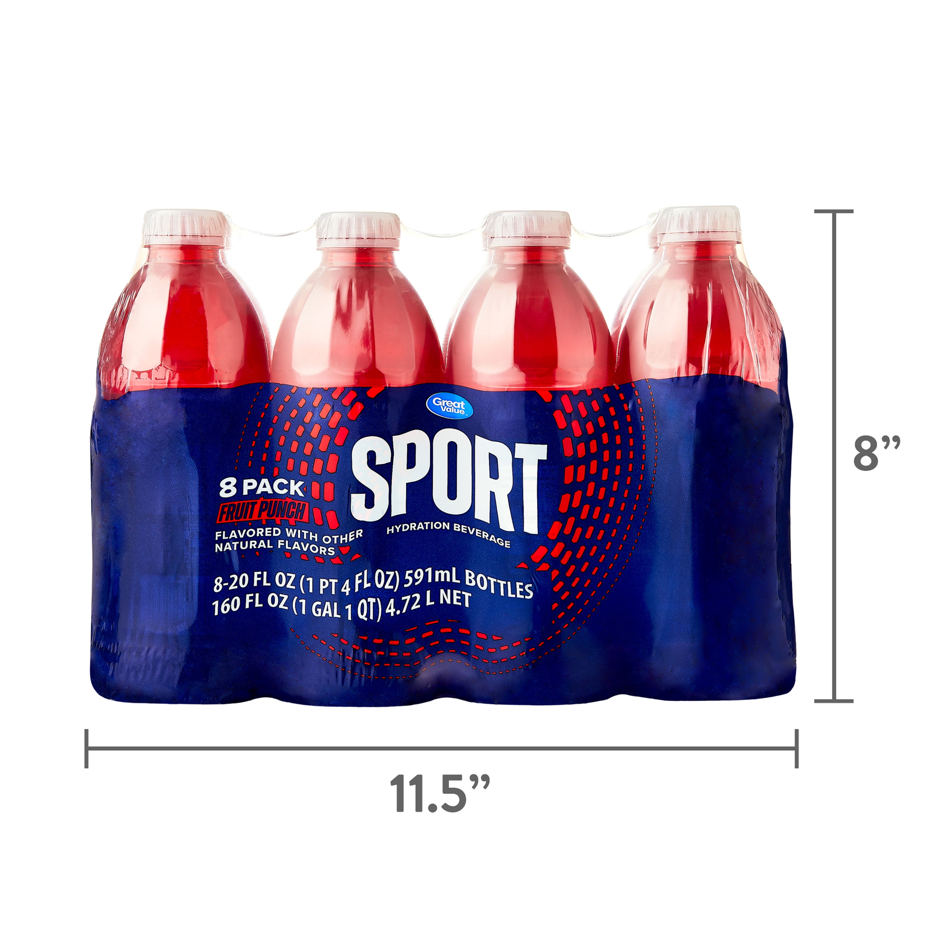 Great Value Sports Hydration Drink, Fruit Punch, 20 fl oz, 8 Bottles