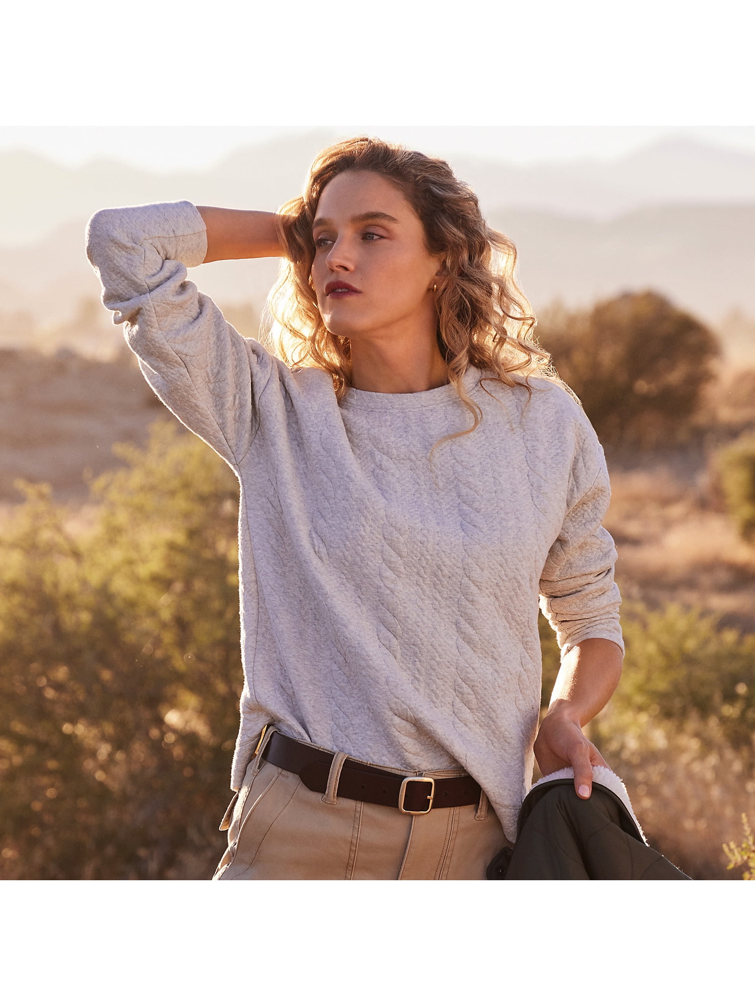 Lands End Women s Oversized Quilted Cable Sweatshirt Walmart