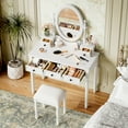 thumbnail image 4 of Harper & Bright Designs White Vanity Desk with Mirror , Vintage Makeup Vanity Table Set with Cushioned Stool , Dressing Table with Velvet Fabric Lining Drawer for Bedroom, 4 of 11