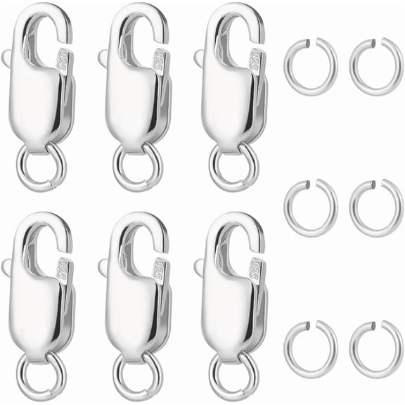 1 Box 6Pcs Lobster Claw Clasps Sterling Silver Lobster Clasp Bracelet Necklace Clasp with 5mm Jump Rings for Jewelry Making Necklace Bracelet DIY (Silver) Silver DIY