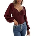 thumbnail image 5 of Women Jumpsuits Long Sleeve V Neck Ruched Loose Bodysuits Tops For Women Leotard Shirts Clubwear, 5 of 6