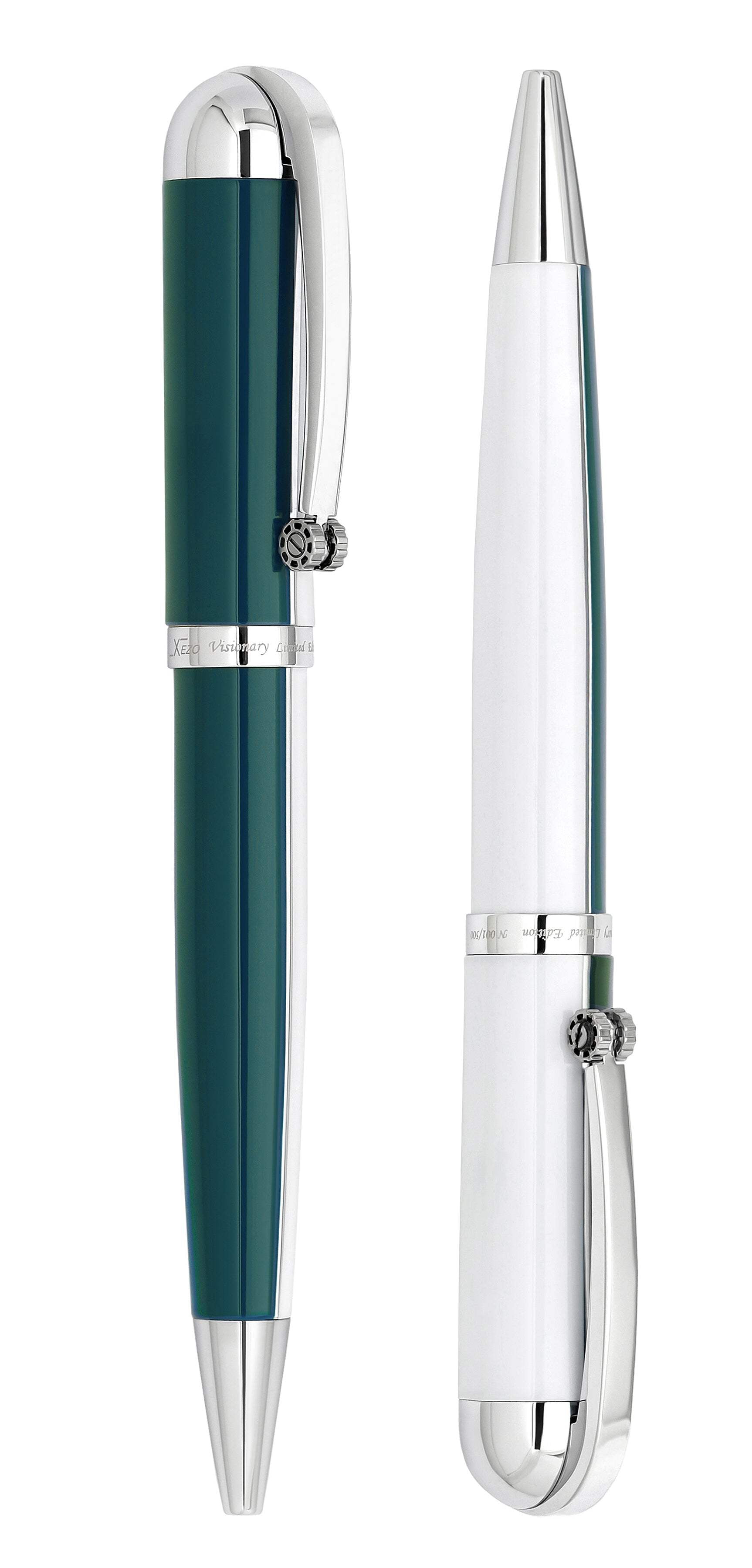 Xezo Xezo Visionary® Brass  Aluminum Enameled Ballpoint Pen - Teal Green / White