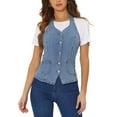 thumbnail image 1 of Chaleco de mezclilla sin mangas para mujer INSPIRE CHIC, con botones en la parte posterior, talla XL, color azul, 1 of 6