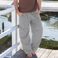 thumbnail image 2 of Mens Spring Summer Leisure Vacation Party Beach Hawaii Solid Color Cotton Linen Trousers, 2 of 6
