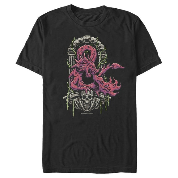 Men's Dungeons & Dragons Red Dragon Logon On Top of Skull  Graphic Tee Black 2X Large