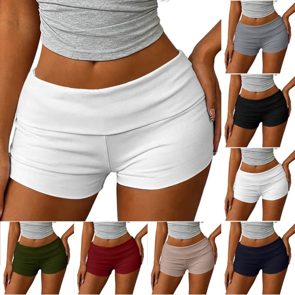 SwiftWear Women's Low Rise Shorts Y2K Slim Stretchy Fold Over Micro Mini Shorts Casual Summer Shorts Trendy