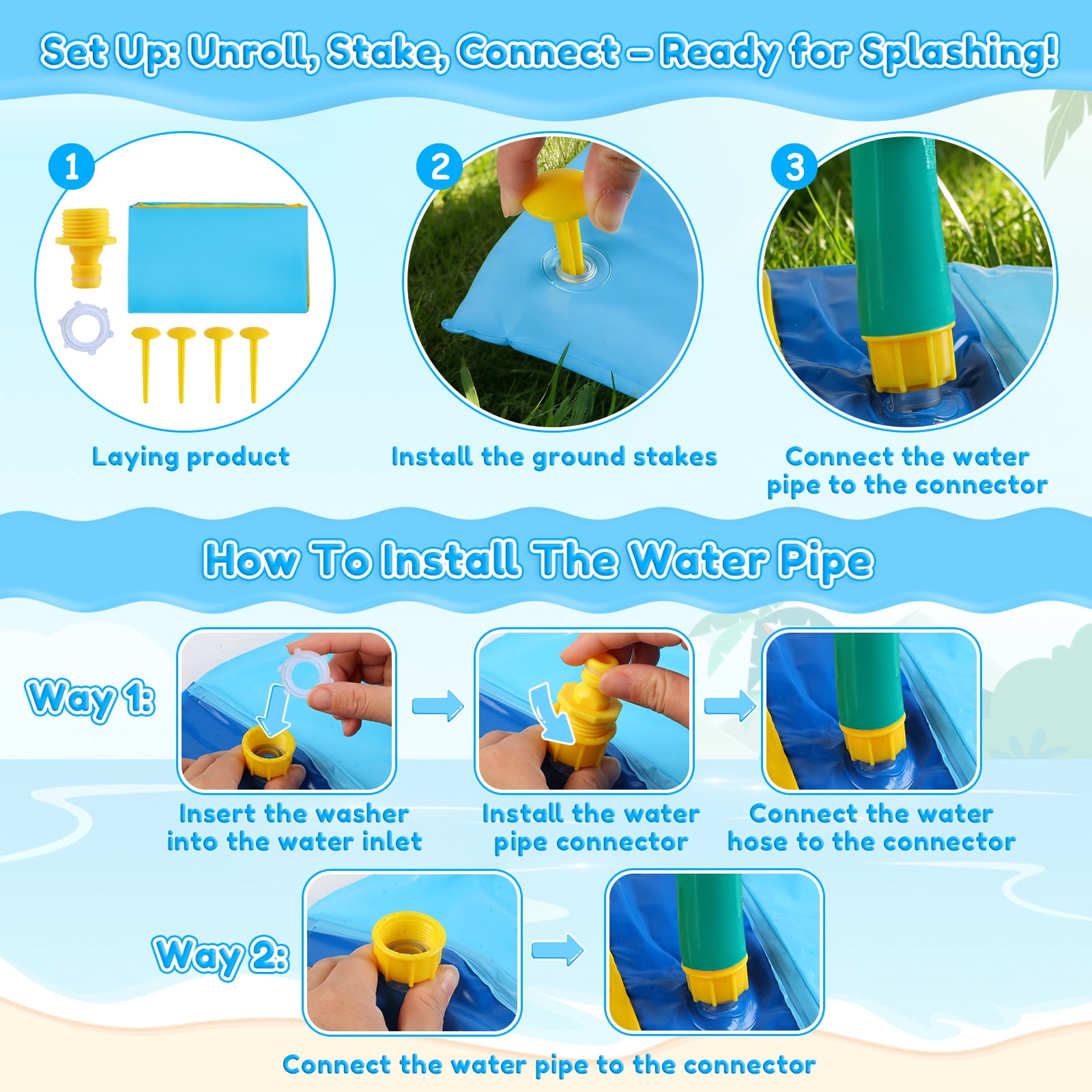 Teblint 22.3FT Double Lawn Water Slides, Heavy Duty Water Slip Splash Pad with Built in Sprinkler & 2 Bodyboards for Backyard Outdoor Water Fun Toys for Kids Adults