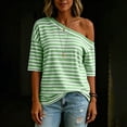 thumbnail image 6 of LEKWK Striped Off Shoulder Tops for Women Short Sleeve Asymmetrical Neck Casual Tops Dressy Casual Loose Fit Summer Shirts Fashion Beach Vacation Outfits, 6 of 8
