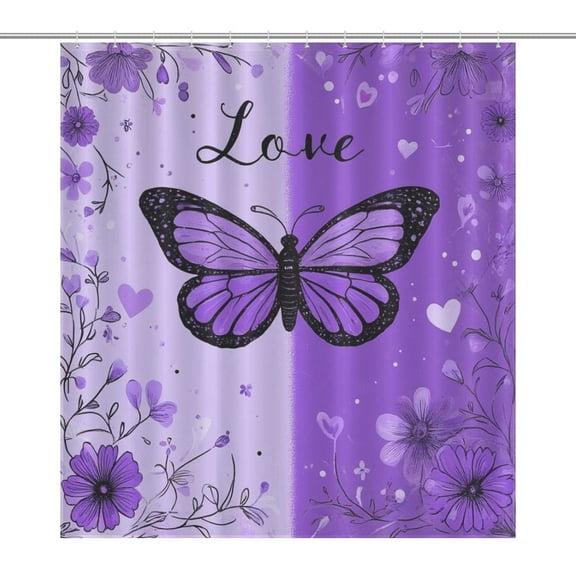 Dreamy Purple Butterfly Pattern (55)-2 Shower Curtain Bathtub Decor Bathroom Fabric Waterproof Curtains Shower