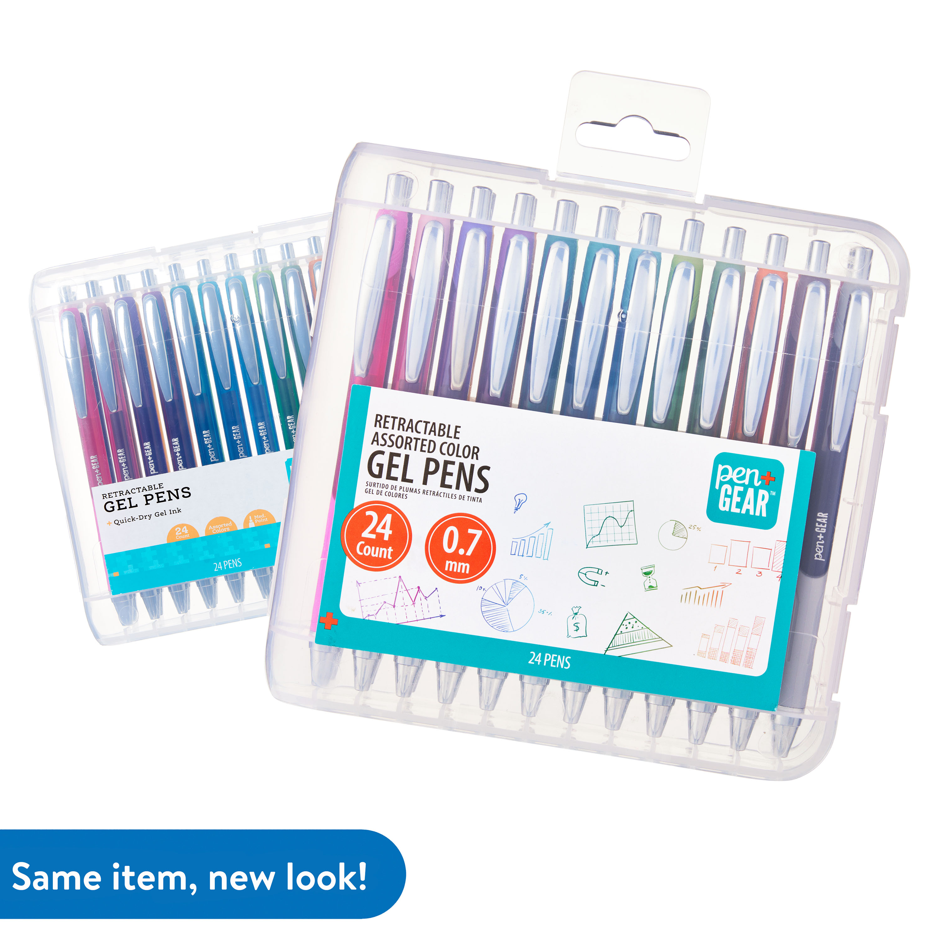 Plumas de gel retráctiles Pen+Gear, punta mediana, 0.7mm, colores surtidos, 24 piezas 2