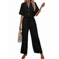 thumbnail image 2 of Women'S Casual 2 Piece Set V-Neck Short-Sleeved Tops Straight Wide Leg Pants Outfit Black S, 2 of 9