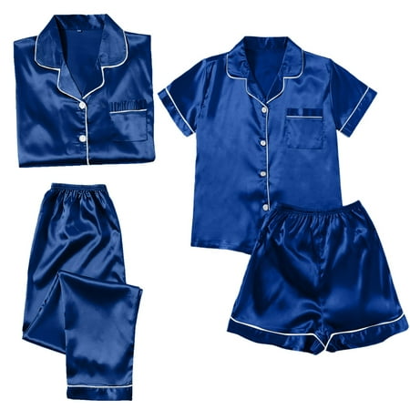 AOMPMSDX Pajamas For Women Set 4Pcs Plus Size For Casual Lace Suspenders Shorts Home Wear Dark Blue Nightgowns For Women XL
