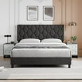 thumbnail image 3 of Twin Size Platform Bed Frame with Upholstered Headboard, Fabric Upholstered Bed Frame with Adjustable Headboard, Bed Frame with Diamond Pattern and Soft Fabric, Wood Slat Support, Grey, 3 of 9