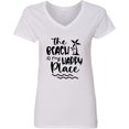 thumbnail image 3 of Inktastic Spring Break the Beach is My Happy Place Women's V-Neck T-Shirt, 3 of 5