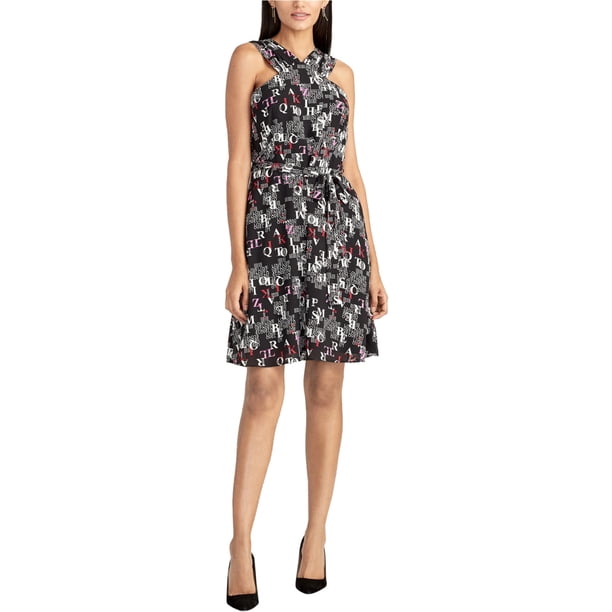 Vestido acampanado con Estampado de texto Rachel Roy negro 10