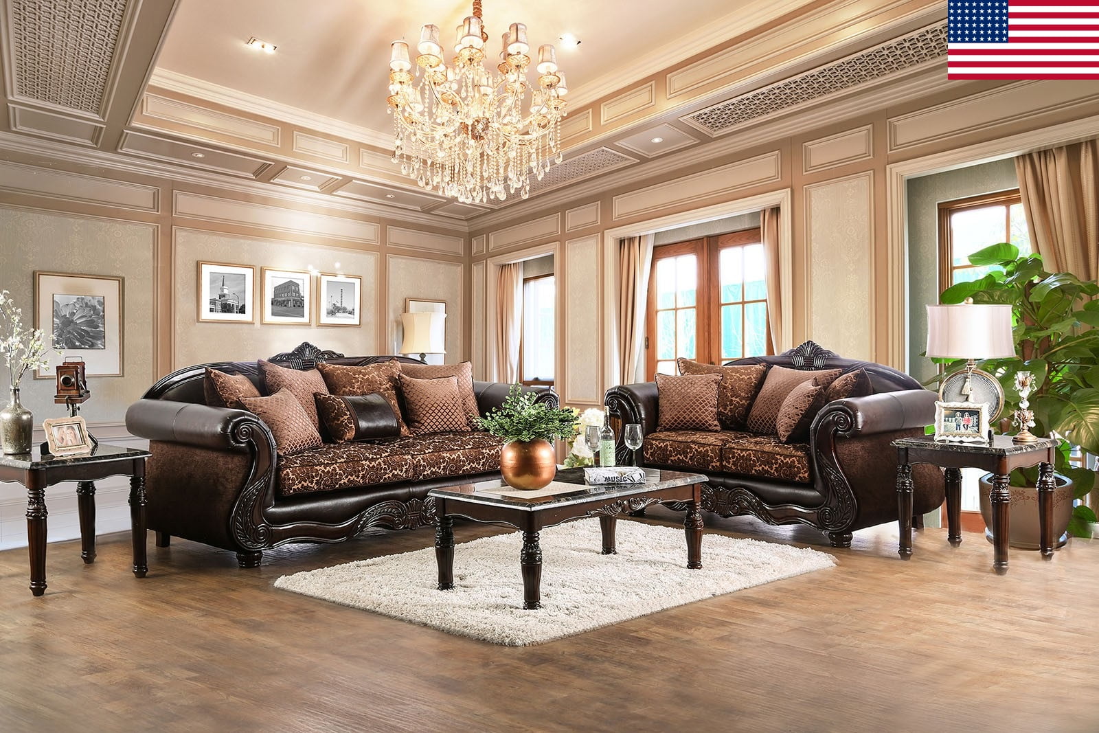 Majestic Royal 2pc Sofa Set Living Room Furniture Formal Traditional Sofa Loveseat Pillows Brown Chenille Fabric USA Walmartcom Walmartcom