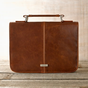 Faith Brown Faux Leather Bible Cover with Badge