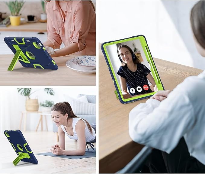 SOATUTO Case for iPad Air 13 Inch M3 M2 (2025/2024) Release, [Built-in Pencil Holder] Heavy Duty Shockproof Rugged High Impact Protective Case (Navy Blue/Green)