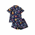thumbnail image 7 of asdoklhq Women Pajamas Women Christmas Printed Stand Up Collar Pocket Short Sleeved Top Shorts Home Wear Pajama Set Dark Blue S, 7 of 7