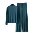 thumbnail image 4 of Blmnix Pajama Pants Women Bamboo Pajamas Modal Pajamas Sleepwear Sets Pants Mock Neck Long Sleeve Wide-Leg Green Full Valentines Day Pjs,XXL, 4 of 5