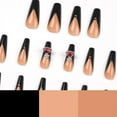 thumbnail image 4 of 24pcs Long Coffin False Nails French Tip Stick on Nails Black Tip Press on Nails Rhinestone Removable Glue, 4 of 5